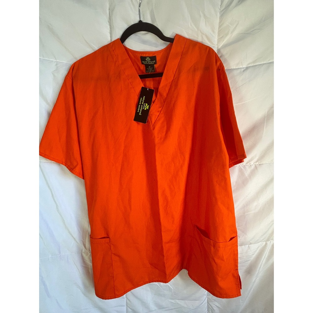 Natural Uniforms Orange V Neck Scrub Top Short Sleeve‎ Pockets Size 2X